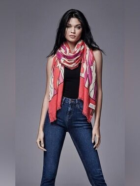 Emilio Pucci Coral, Pink & White Geometric Wrap Scarf